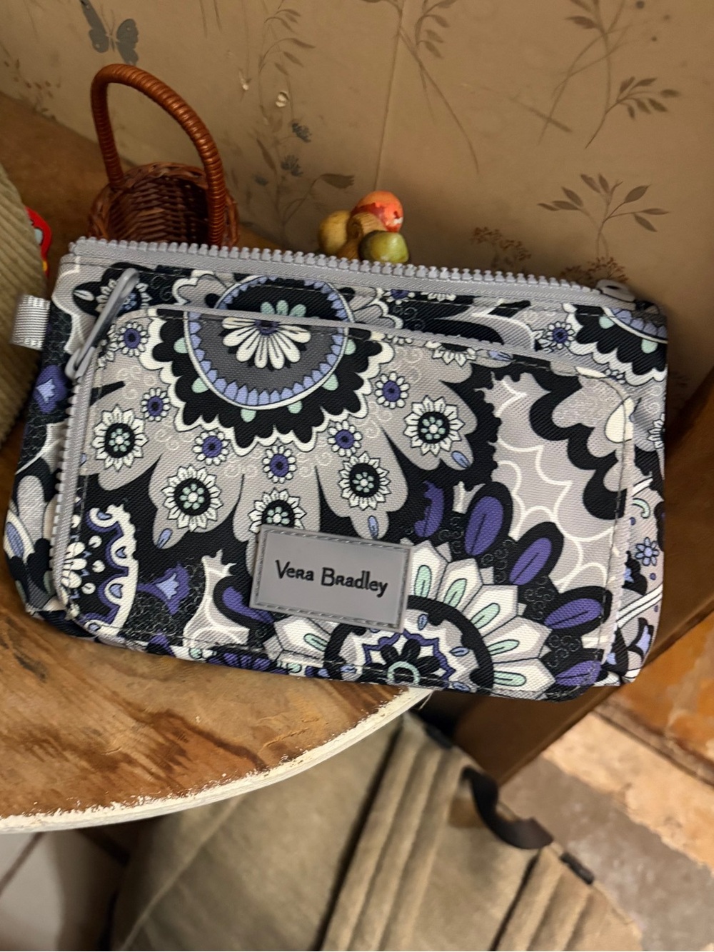 Vera Bradley Black, White & Purple Floral Zip Pouch